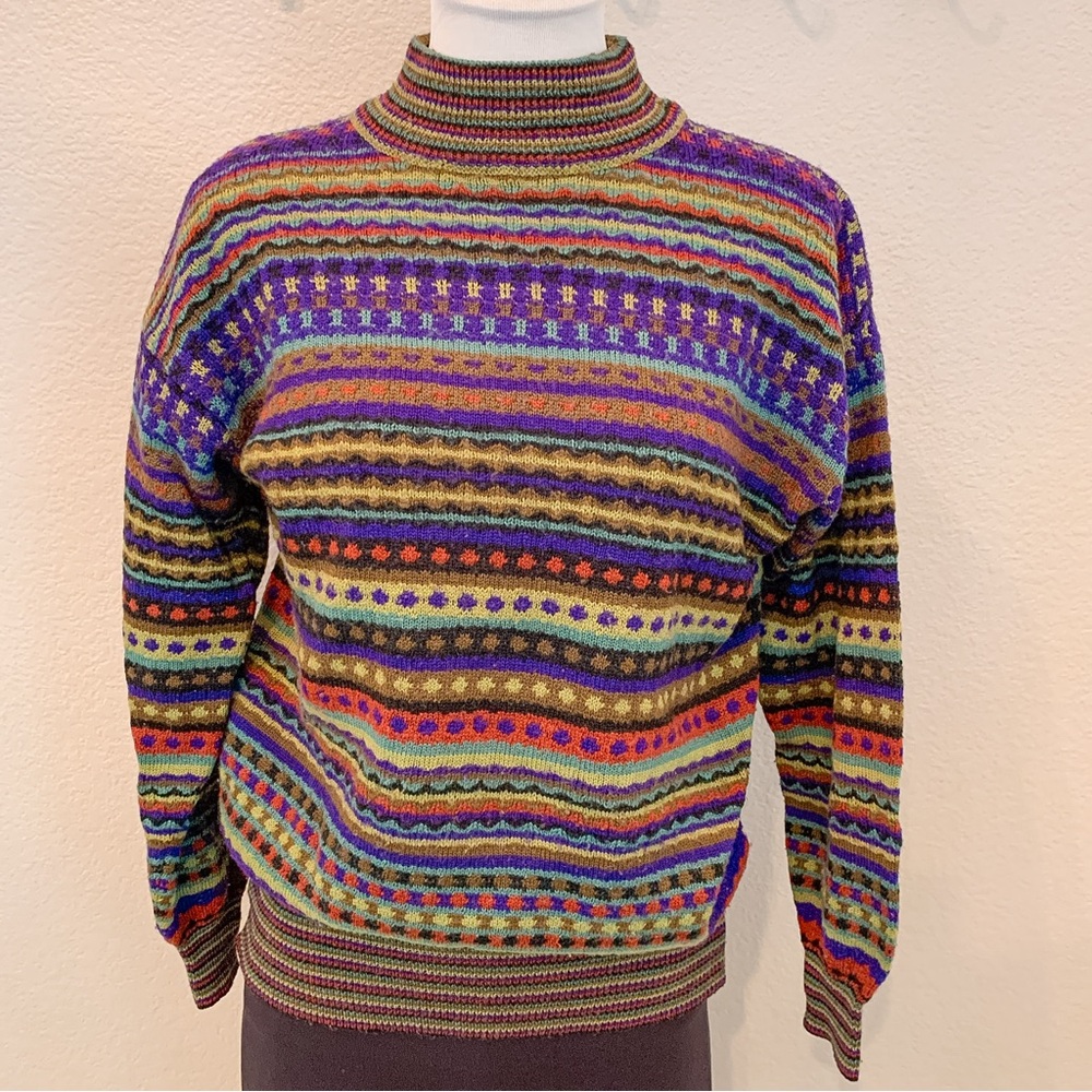 Studio Michelle Stuart Mock Neck Striped Sweater Medium Vintage 90s Y2K Free